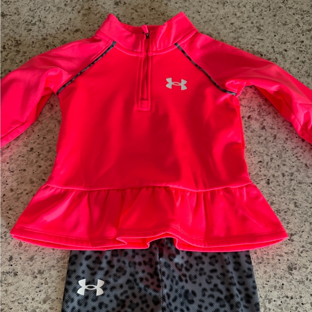 Under Armour Kids Rashguard Set - Neon Pink and Black